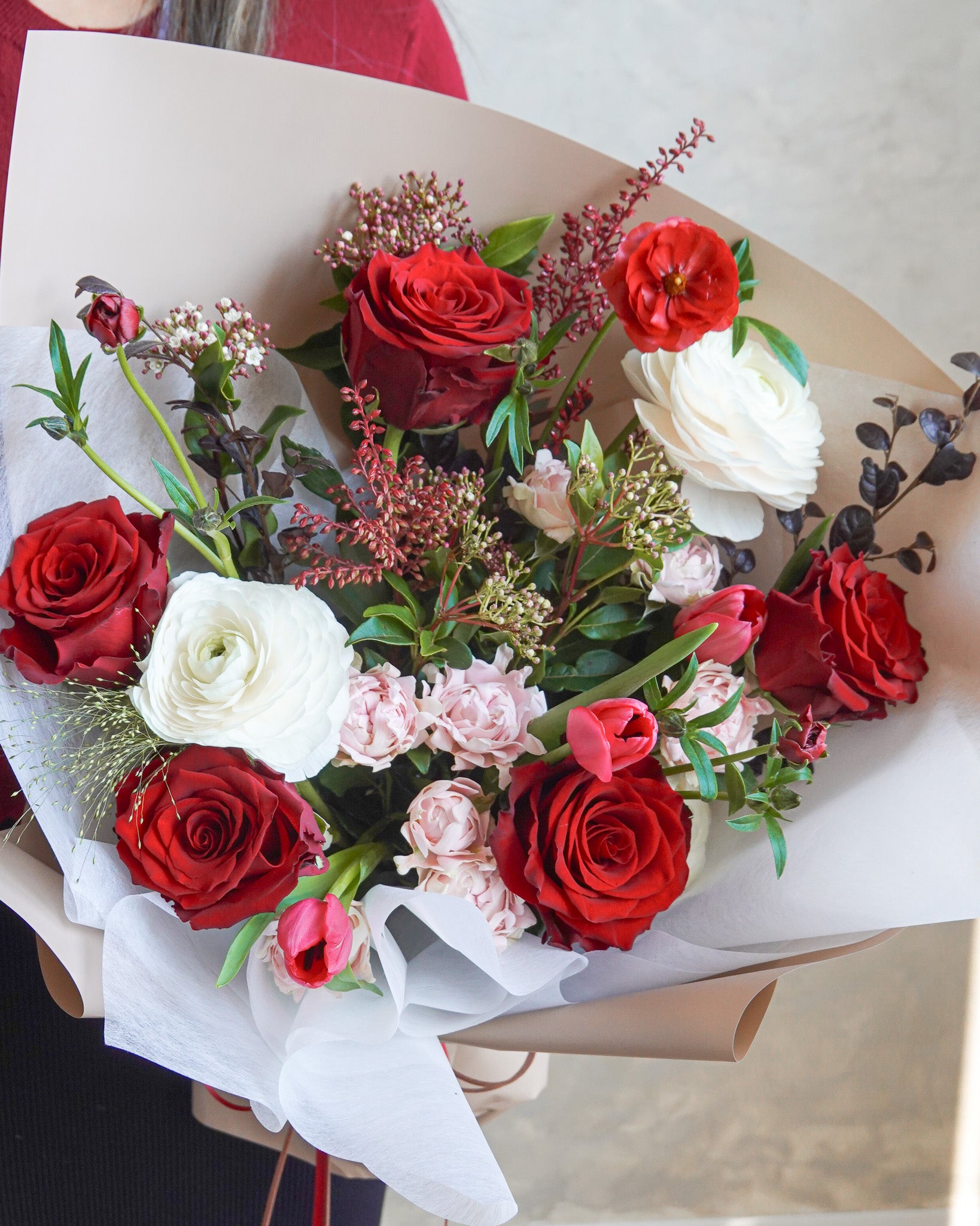 情人節花束2026 | Kiss Me More | 紅玫瑰鬱金香花束