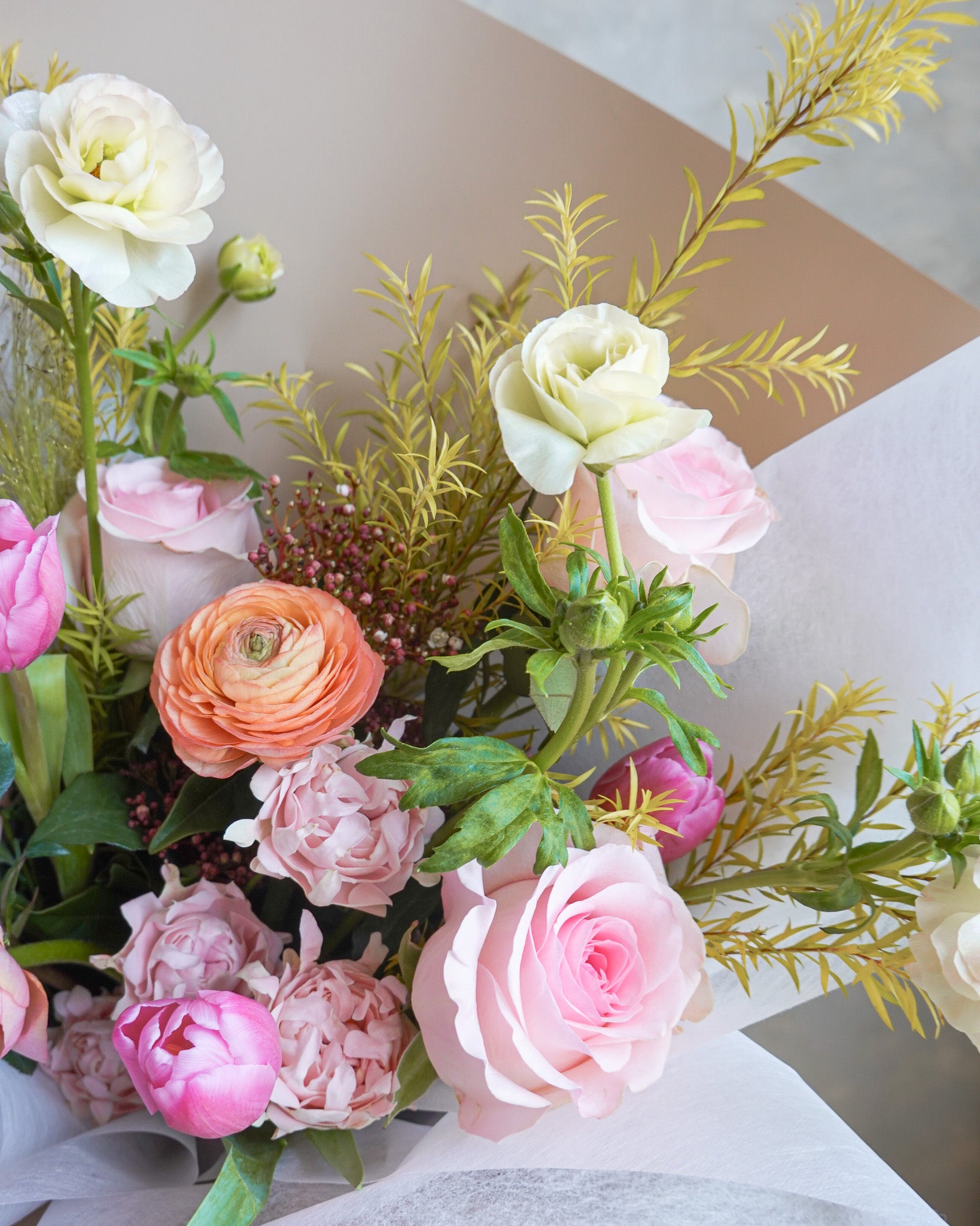 情人節花束2026 | Love Story | 粉紅玫瑰鬱金香花束