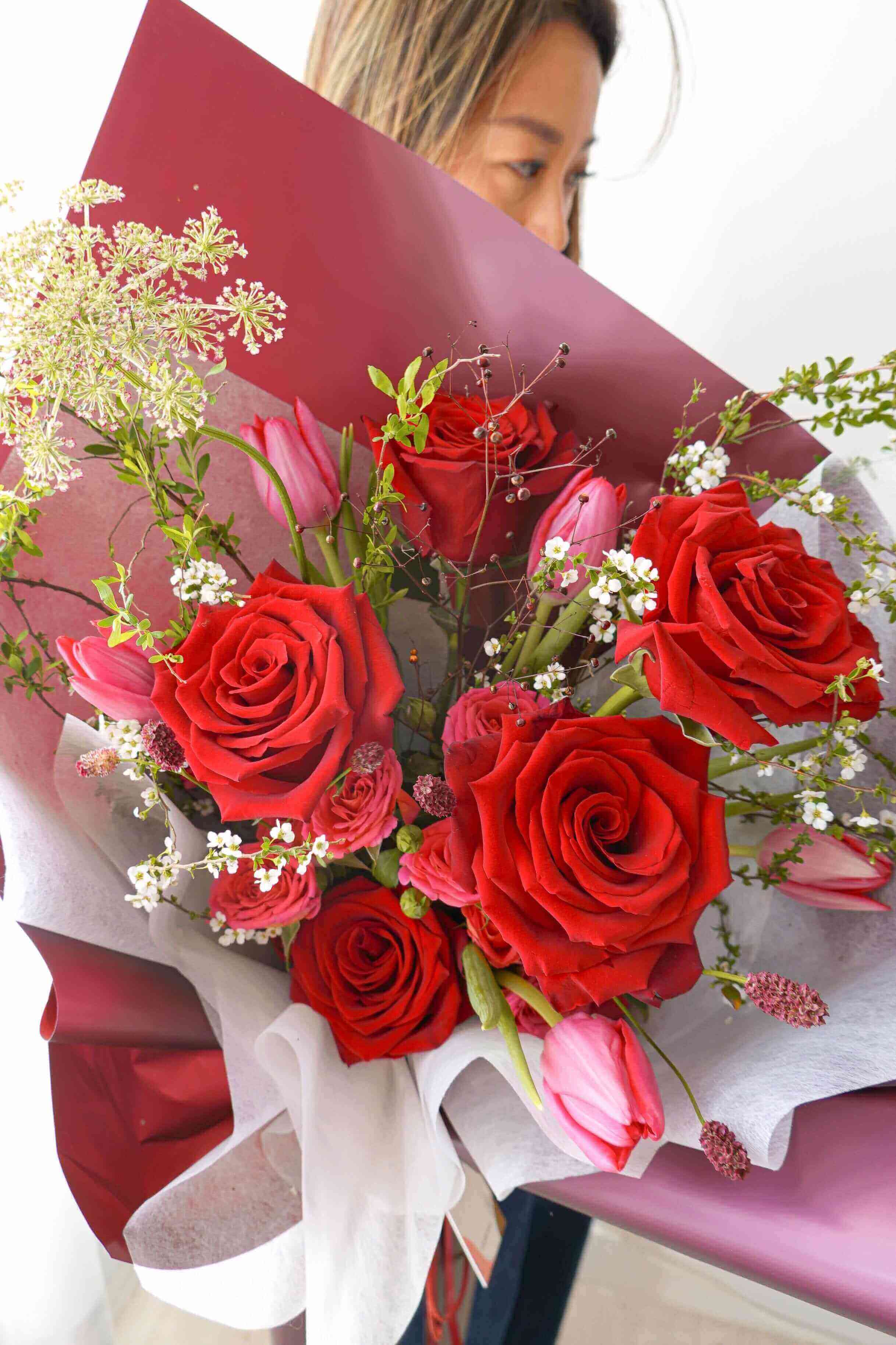 2025 情人節花束 | Rouge Trio | 紅玫瑰鬱金香花束 | Let Hope Bloom