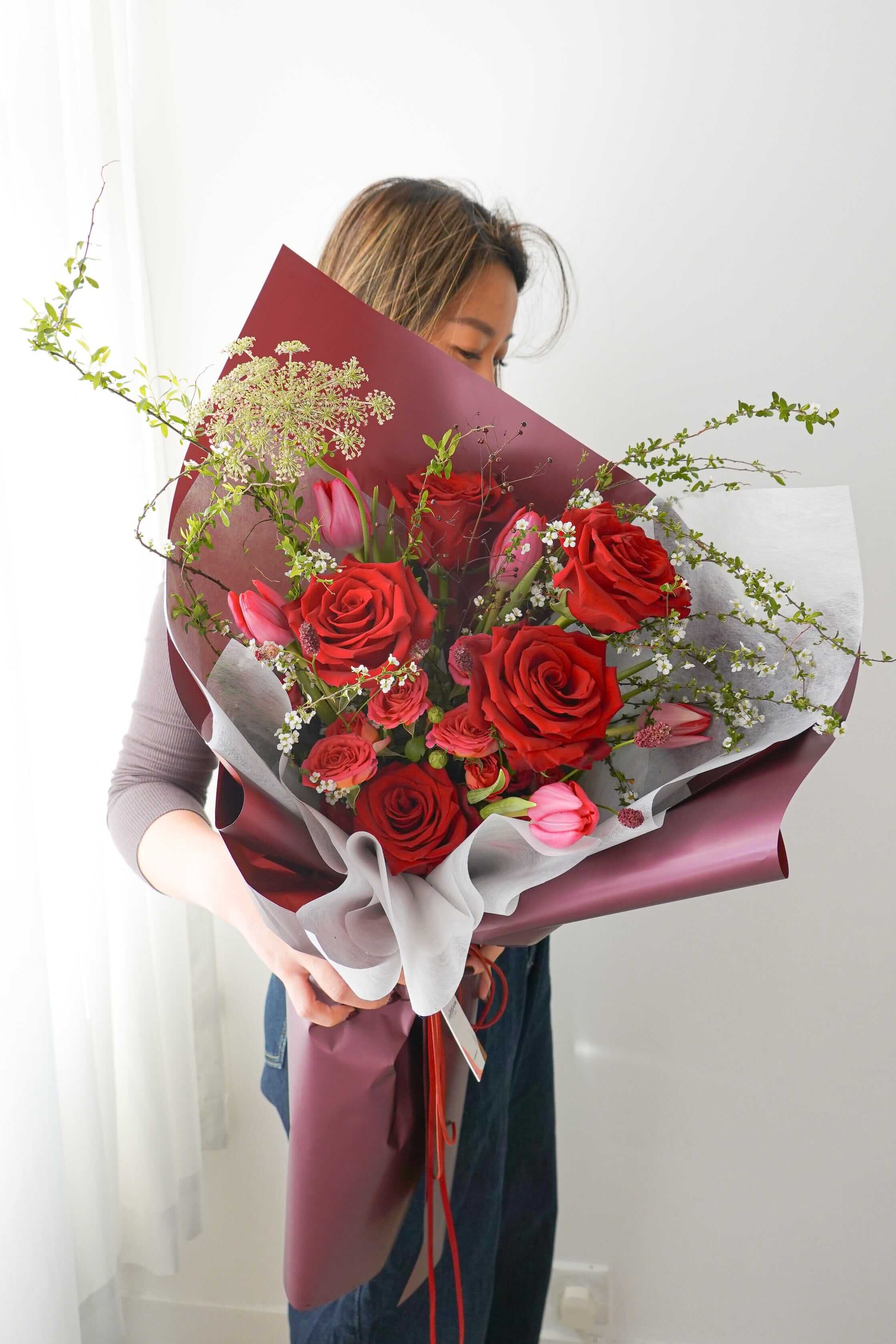 2025 情人節花束 | Rouge Trio | 紅玫瑰鬱金香花束 | Let Hope Bloom